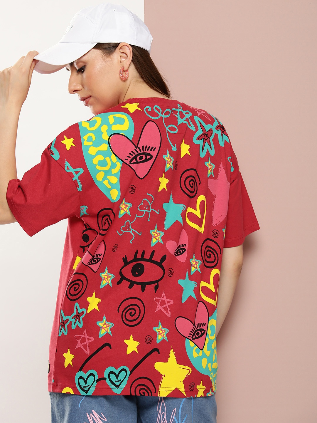

Stormborn Typography Printed Oversized Drop-Shoulder T-shirt, Red