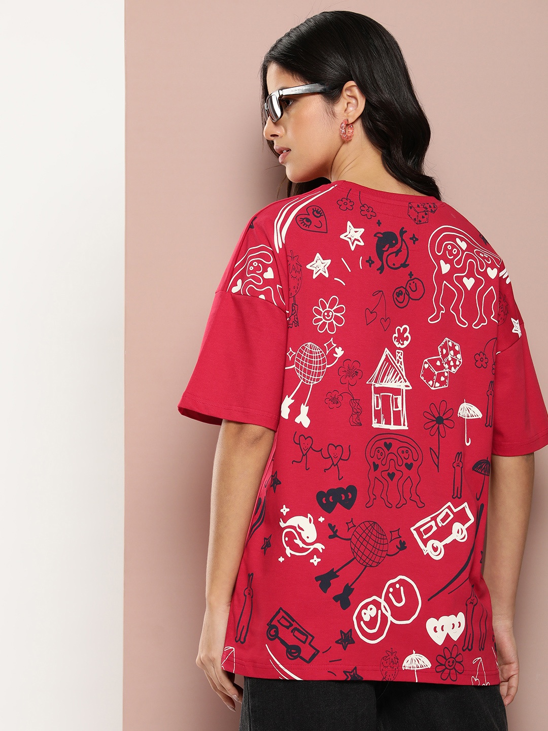 

Stormborn Printed Oversized Drop-Shoulder Pure Cotton T-shirt, Red