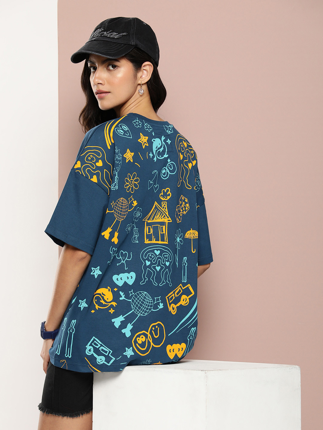 

Stormborn Typography Printed Oversized Drop-Shoulder T-shirt, Blue