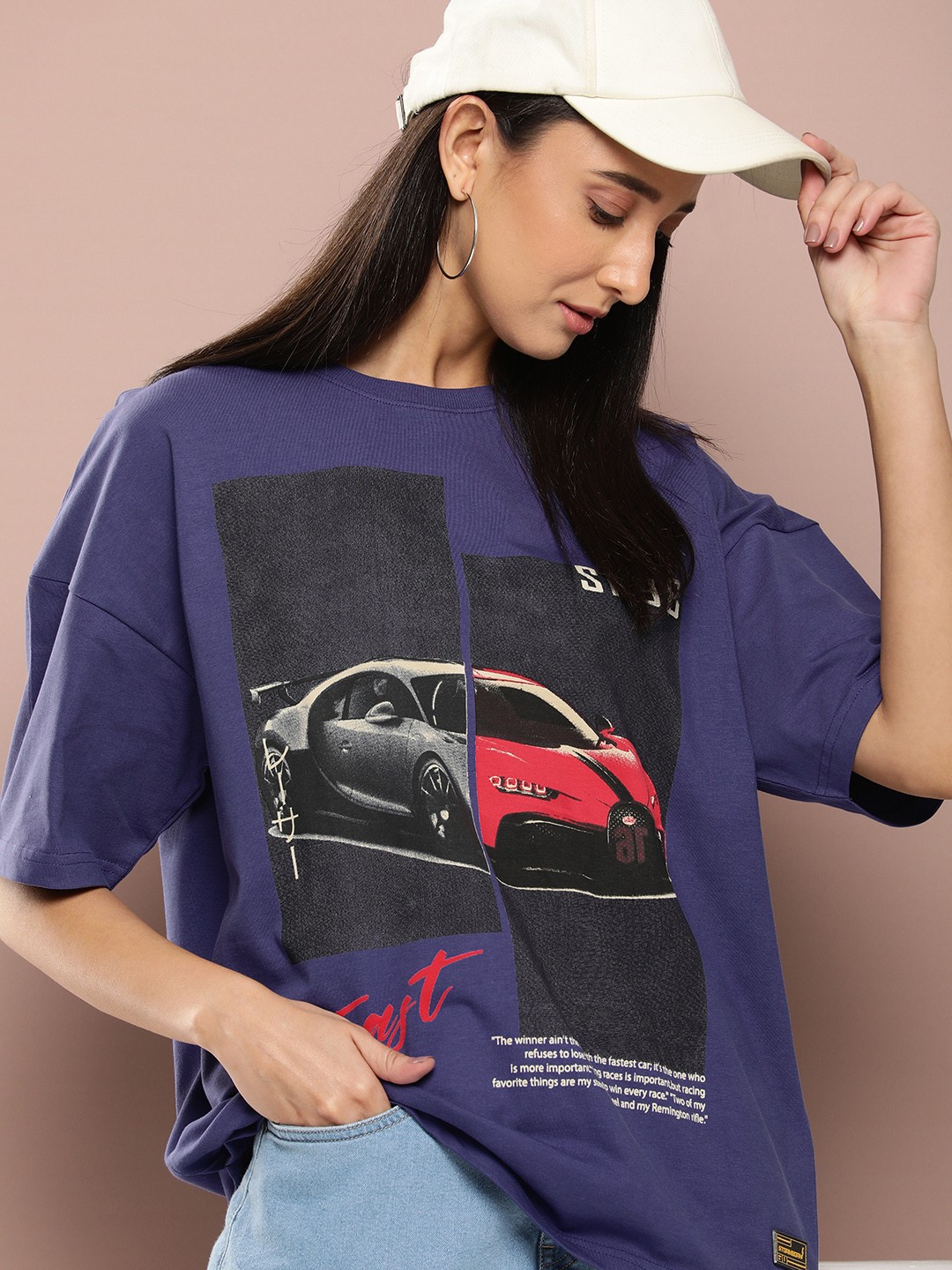 

Stormborn Graphic Printed Drop Shoulder Oversized Pure Cotton T-shirt, Navy blue