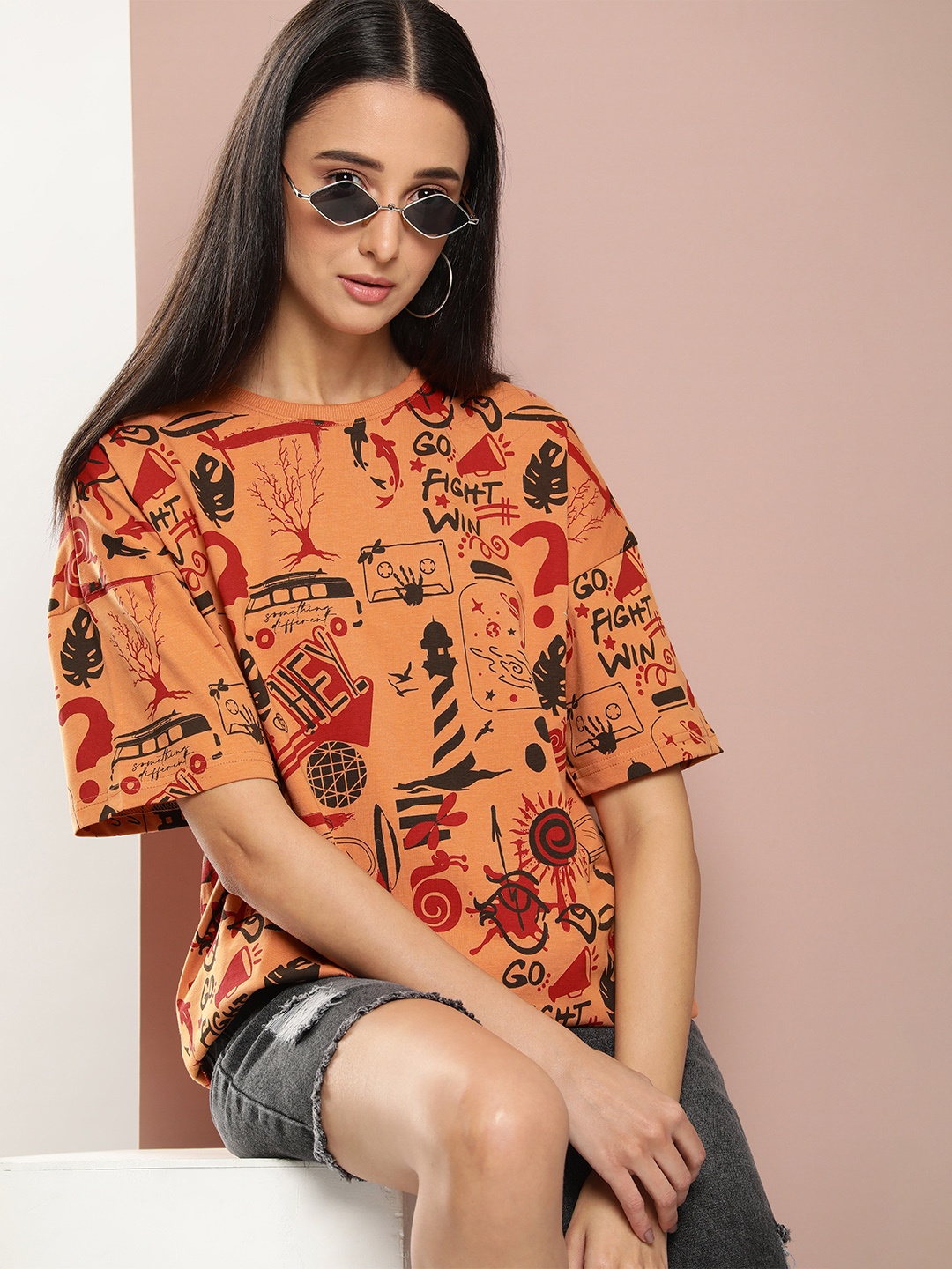 

Stormborn Graphic Printed Oversized Drop Shoulder Sleeves Pure Cotton T-shirt, Brown