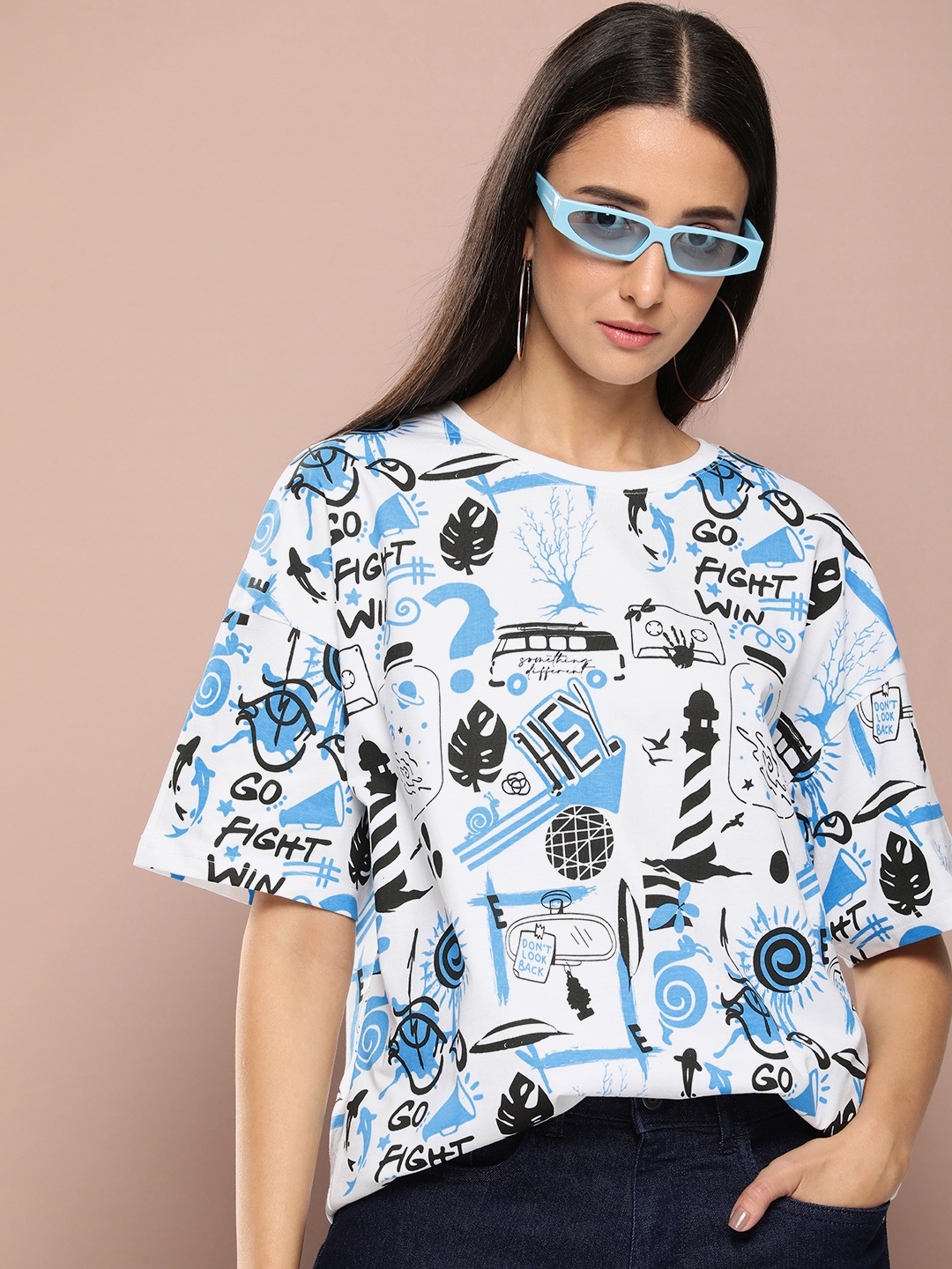 

Stormborn Graphic Printed Drop Shoulder Sleeves Pure Cotton Oversized T-shirt, White
