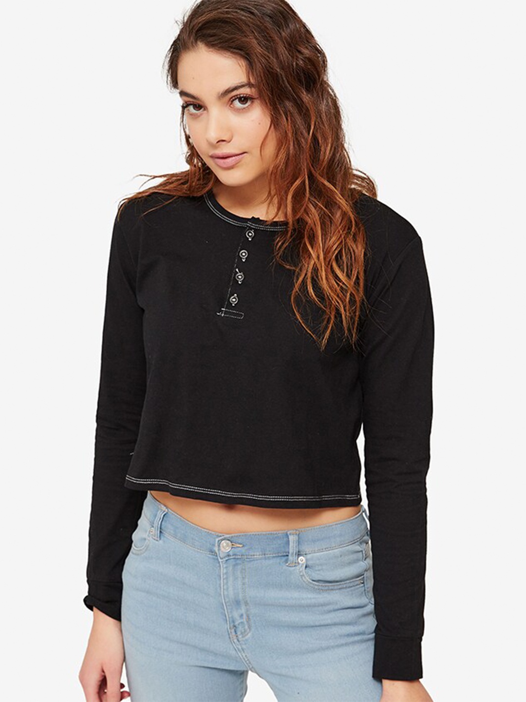 

Ardene Round Neck Cotton Crop Top, Black