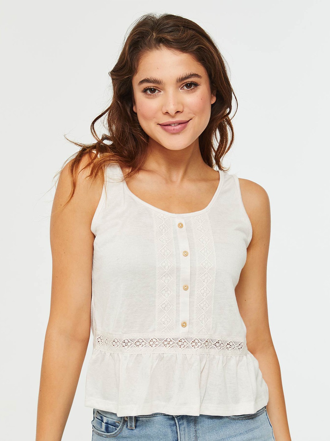 

Ardene Lace Detailed Tank Top, White