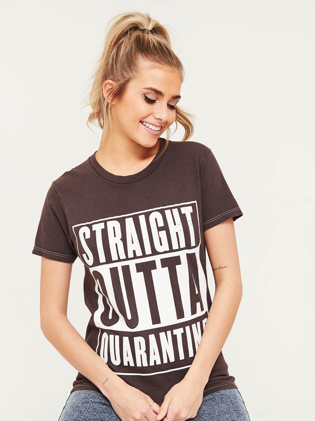 

Ardene Typography Printed Cotton T-shirt, Black
