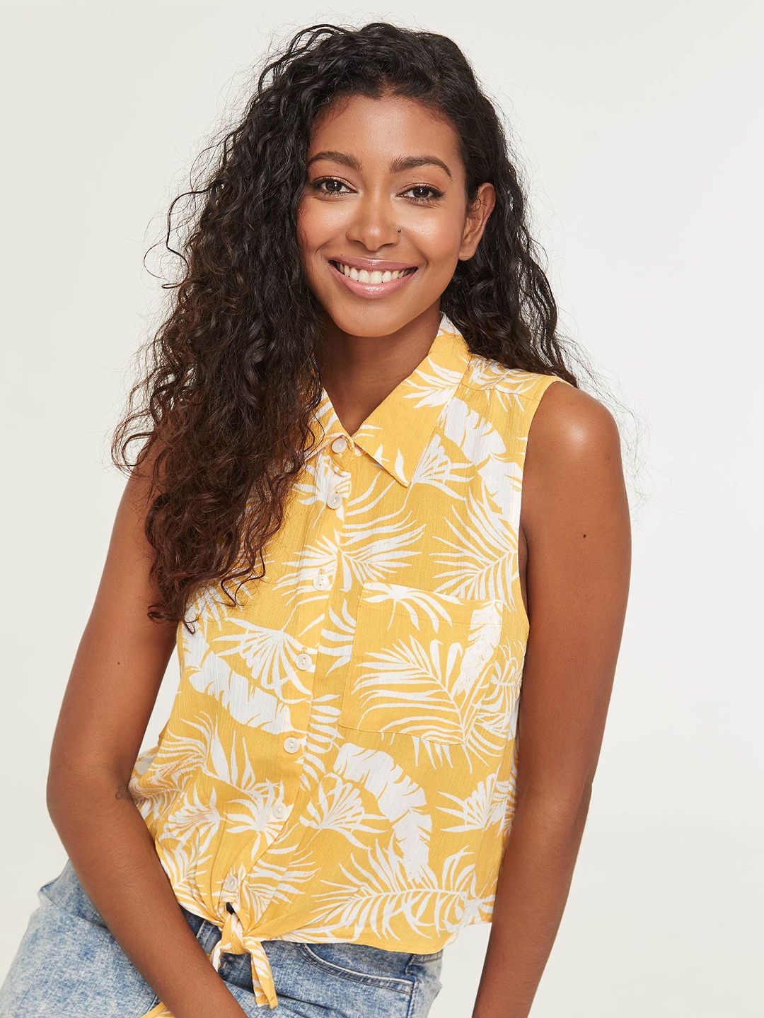 

Ardene Tropical Printed Shirt Style Top, Yellow