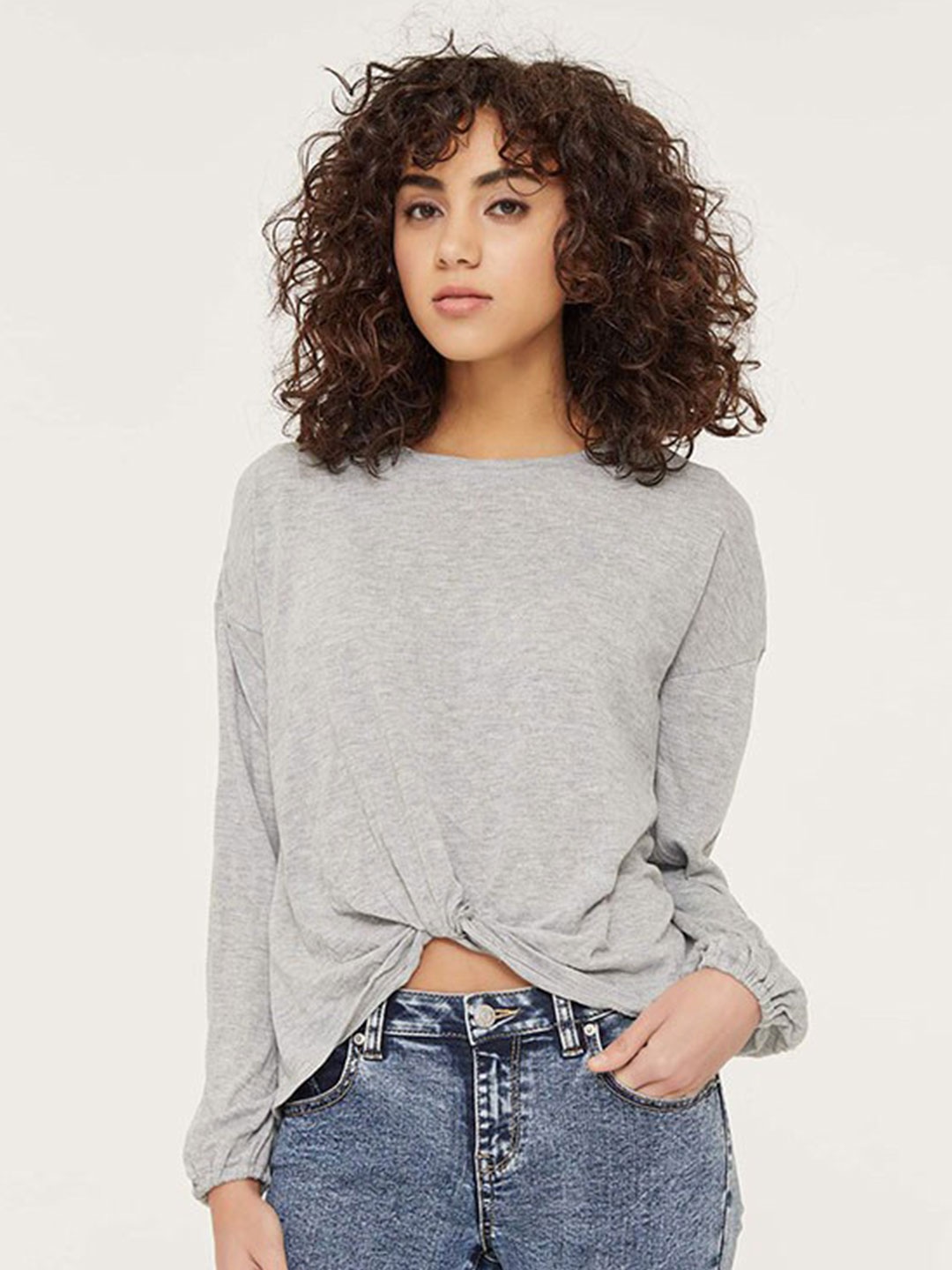 

Ardene Extended Sleeves Waist Tie-Ups Detail Top, Grey