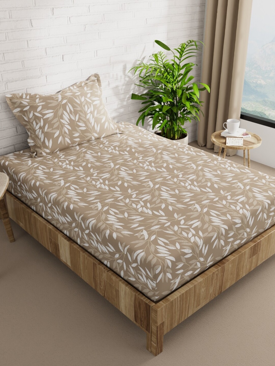 

BIANCA Snuz Tan & White Floral Microfiber 152 TC Single Bedsheet With 1 Pillow Cover