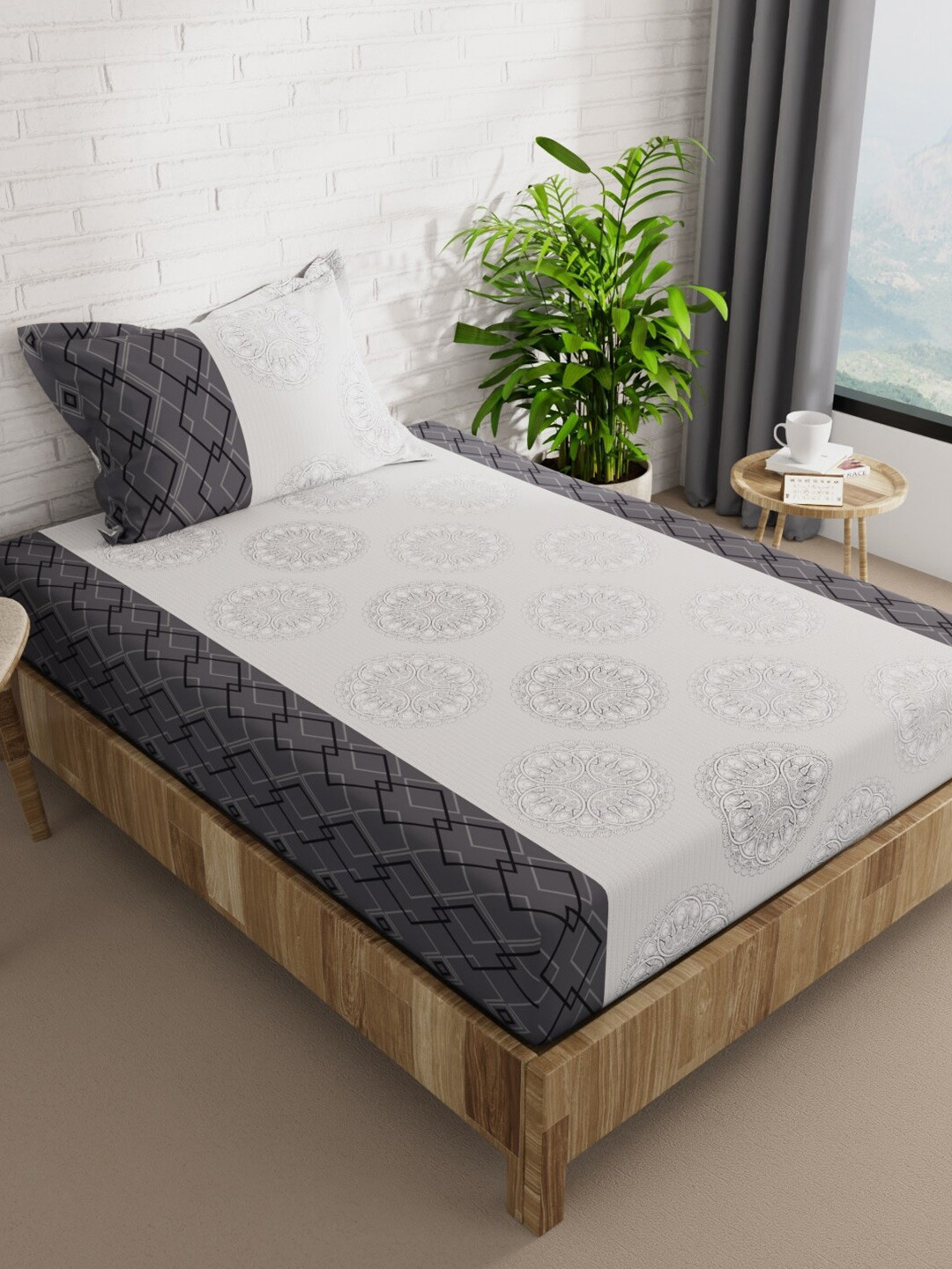 

BIANCA Snuz Grey & Black Ethnic Motifs Microfiber 152 TC Single Bedsheet & 1 Pillow Cover