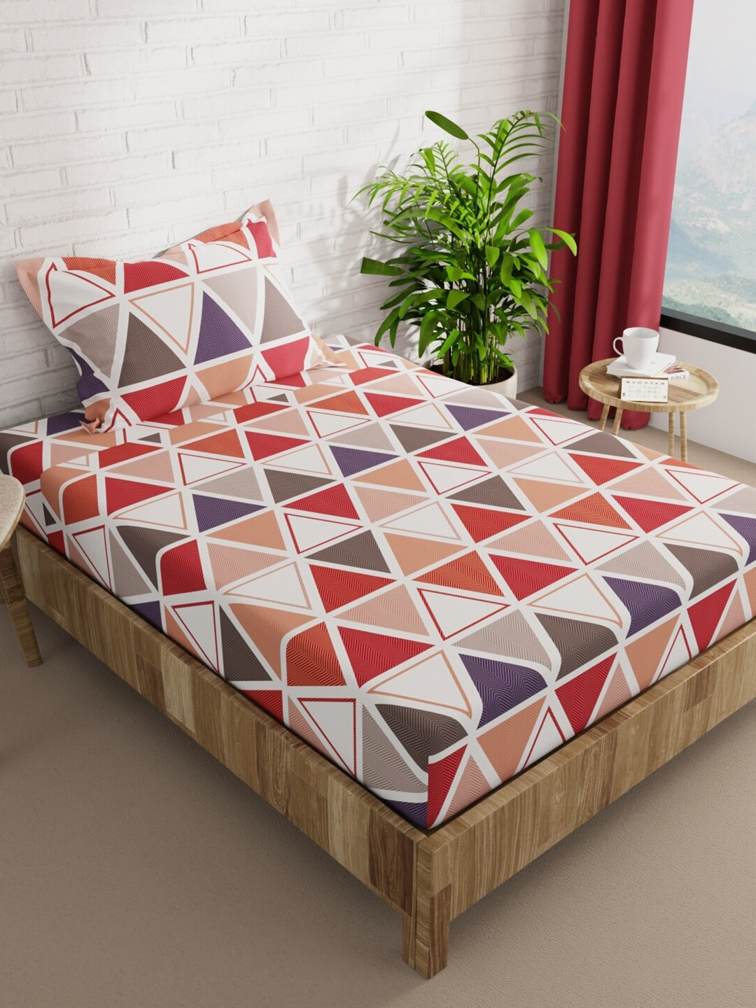 

BIANCA Snuz Orange & White Geometric Microfiber 152 TC Single Bedsheet & 1 Pillow Cover
