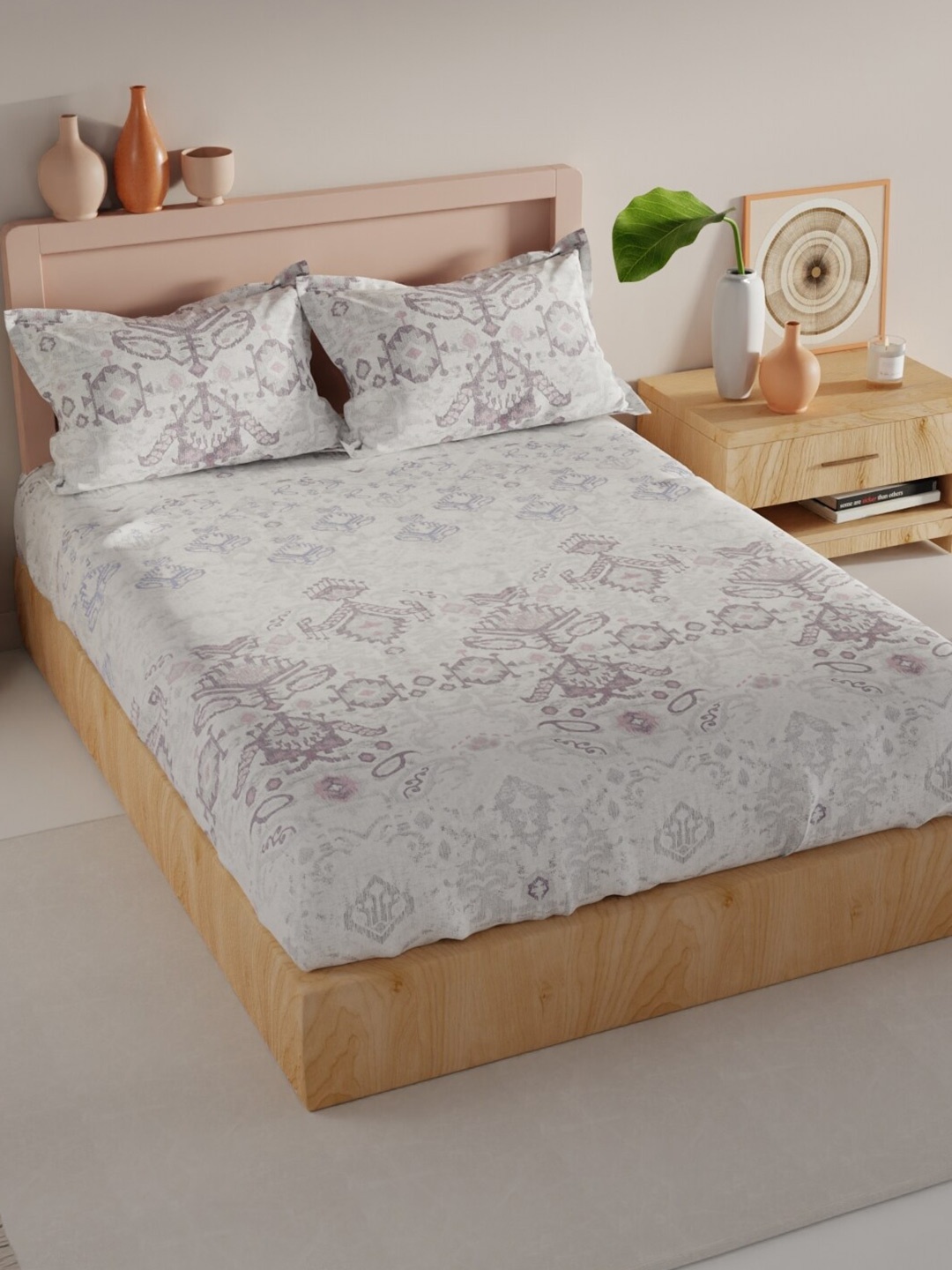 

BIANCA Geo Tokyo Grey Printed 200 TC King Bedsheet with 2 Pillow Covers