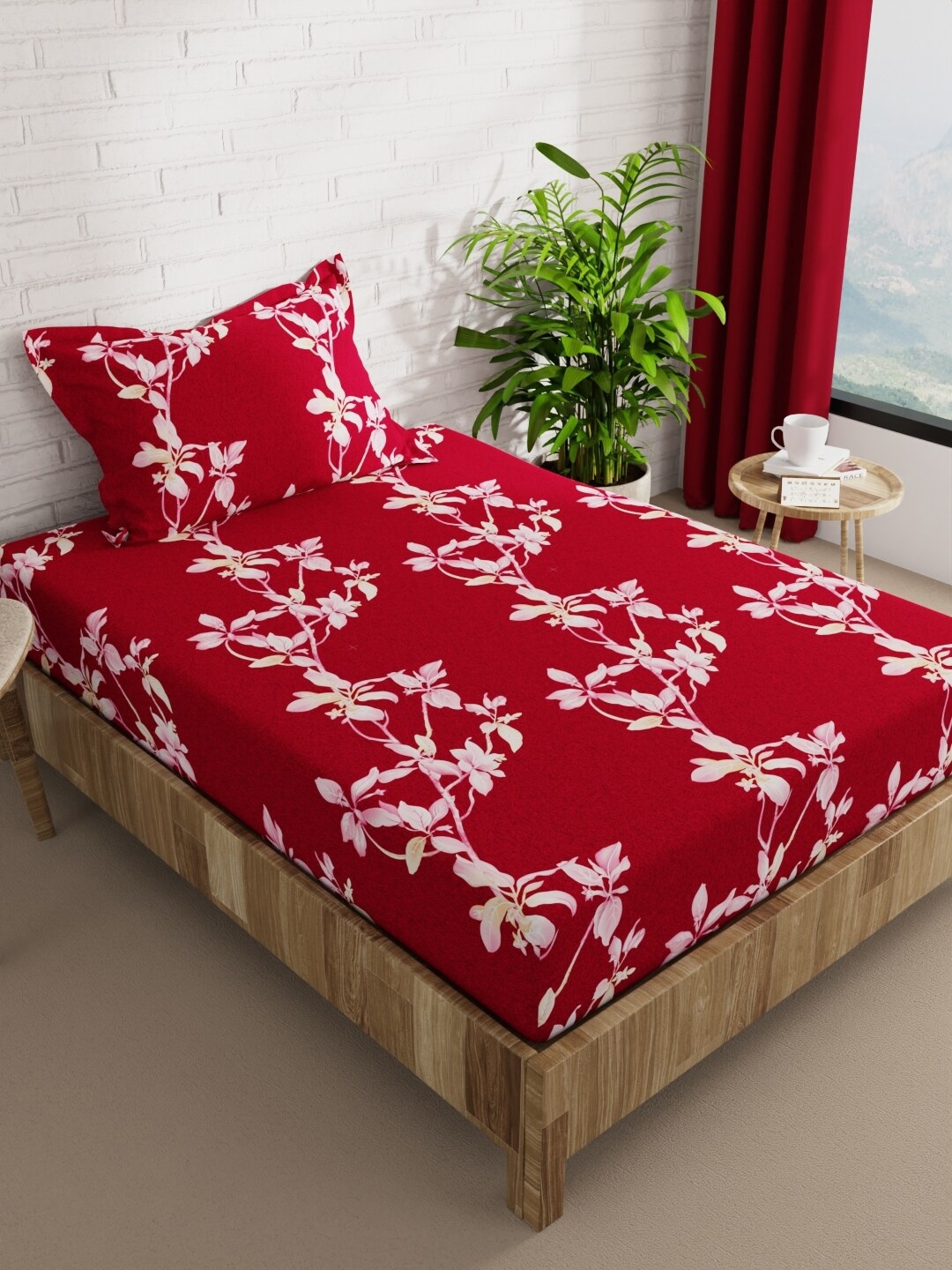

BIANCA Red & White Floral Microfiber 152 TC Single Bedsheet With 1 Pillow Cover