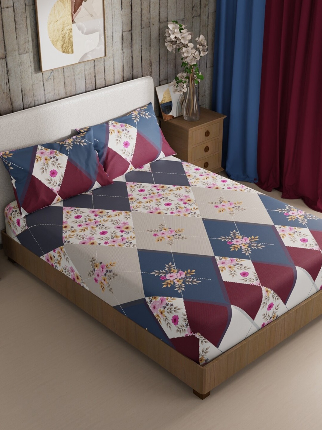 

BIANCA Mikasa Pink & White Printed 200 TC King Bedsheet with 2 Pillow Covers