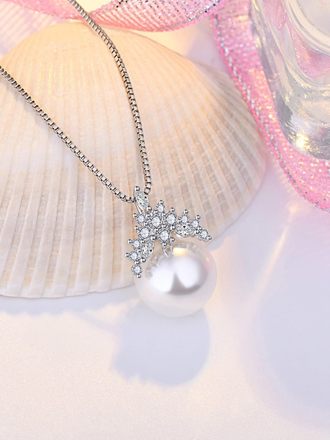 

Jewels Galaxy Silver-Plated Stone-Studded Pendant With Chain