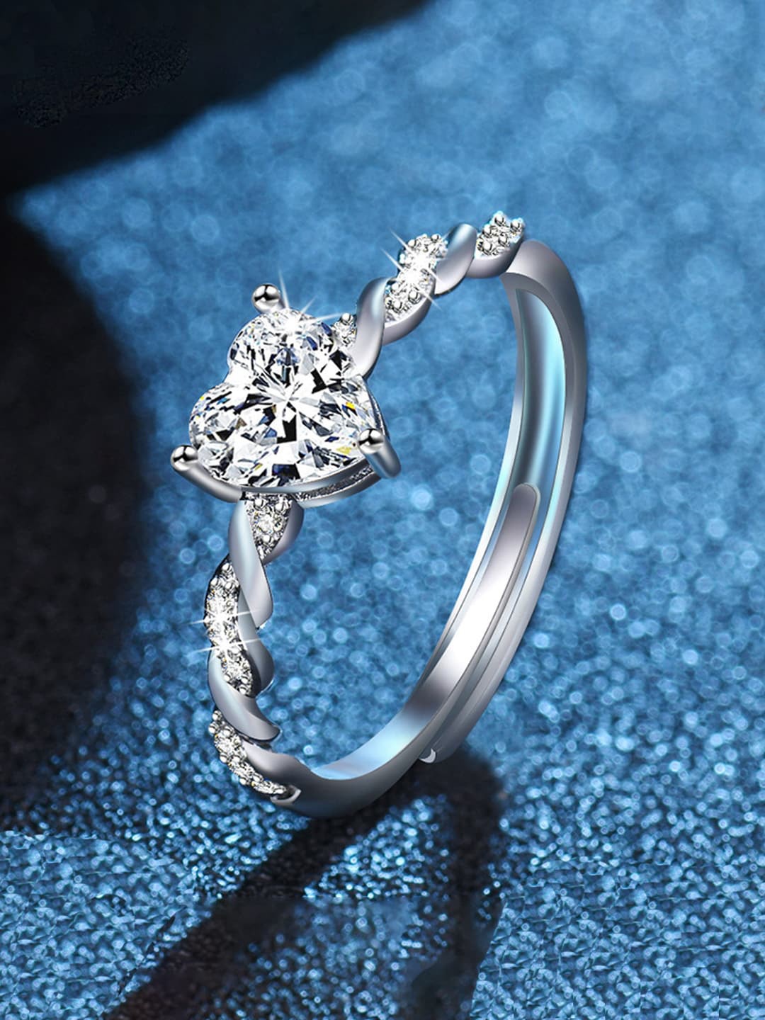 

Jewels Galaxy Silver-Plated American Diamond-Studded Adjustable Finger Ring