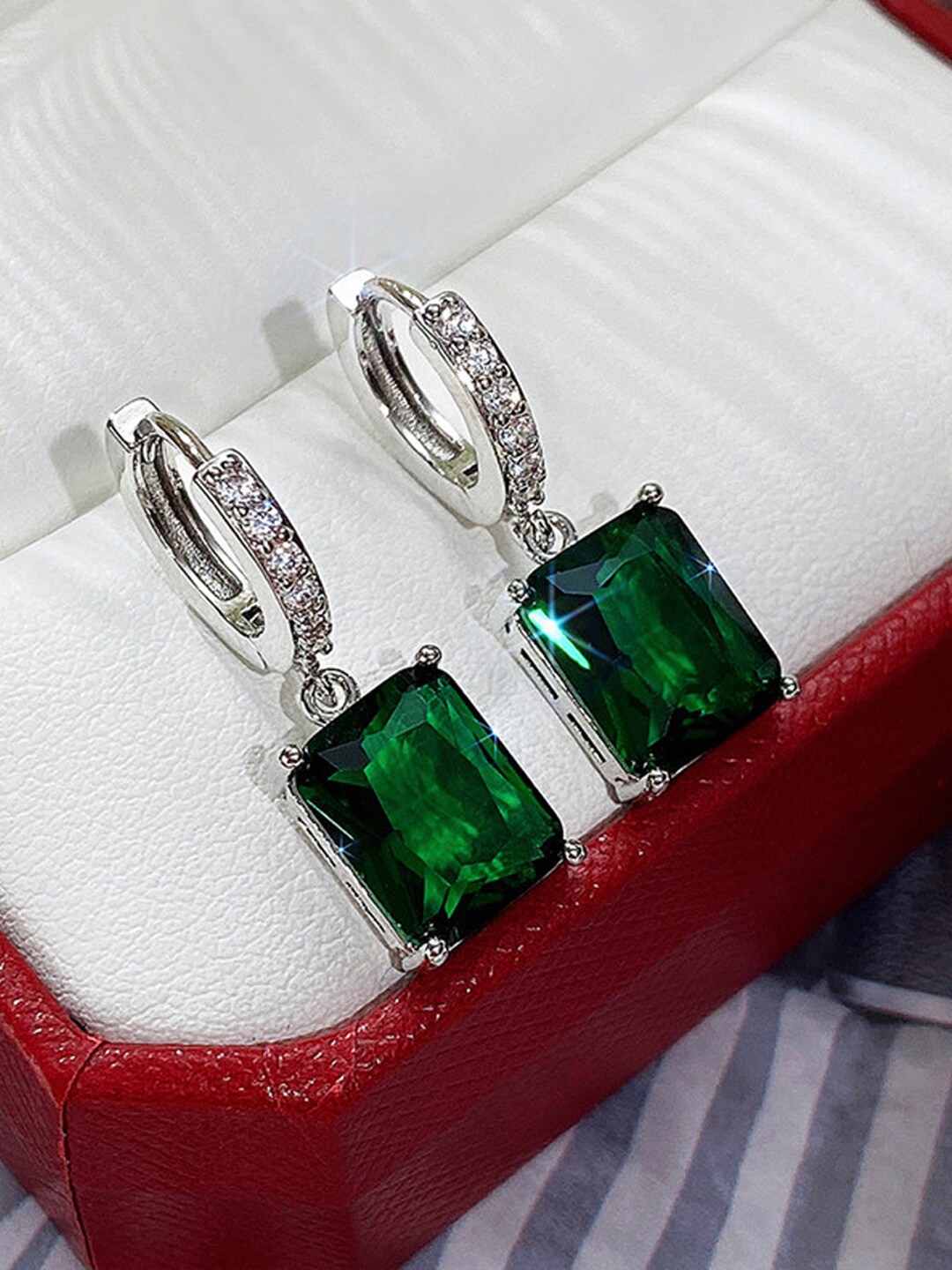 

Jewels Galaxy Brass Geometric Hoop Earrings, Green