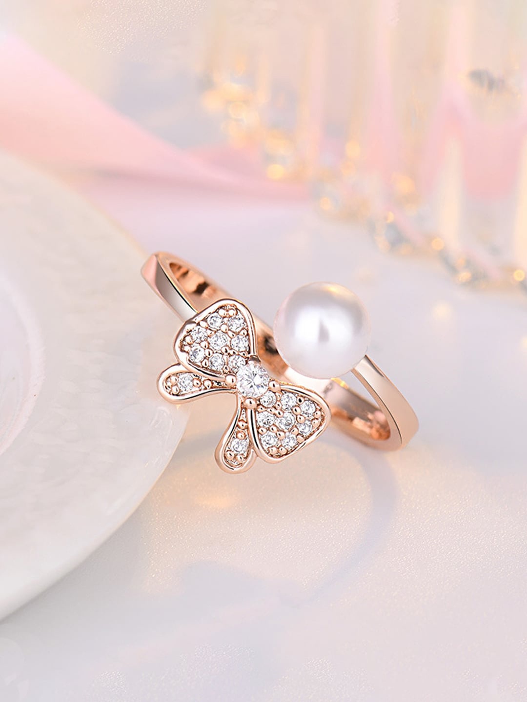 

Jewels Galaxy Jewels Galaxy Rose Gold-Plated American Diamond-Studded Finger Ring