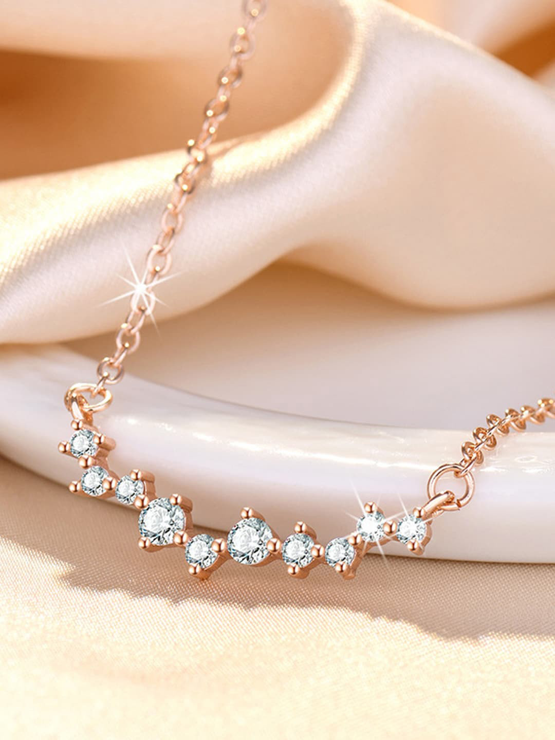 

Jewels Galaxy Rose Gold-Plated Stone-Studded Pendant With Chain