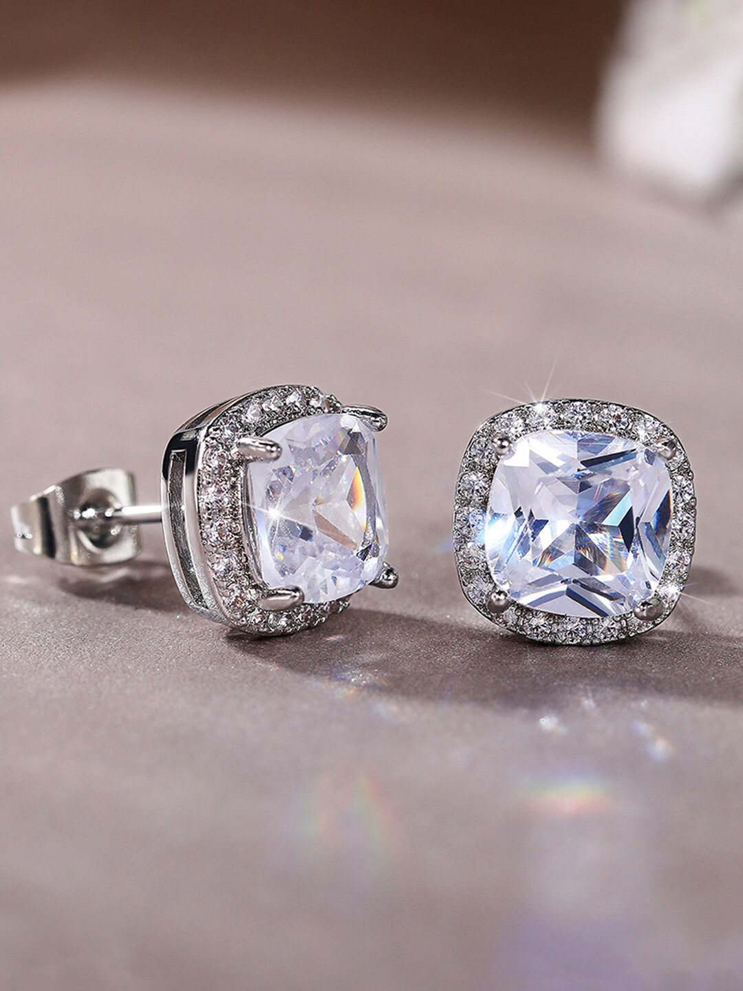 

Jewels Galaxy Silver-Plated Square Studs Earrings
