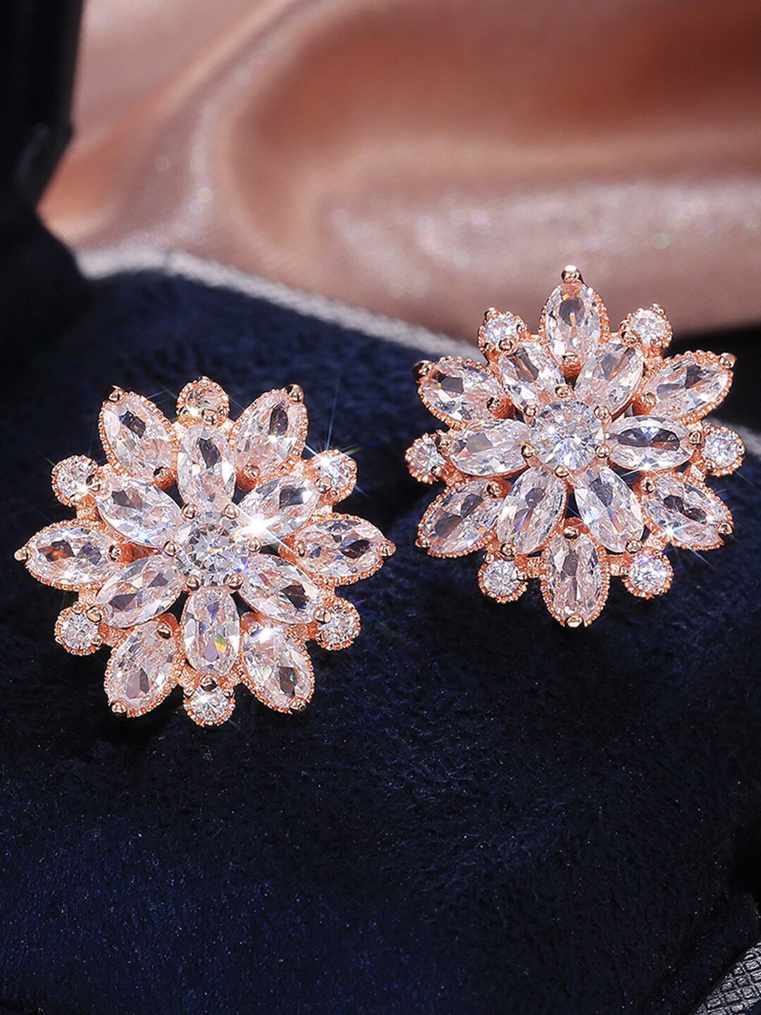 

Jewels Galaxy Rose Gold-Plated Floral Studs Earrings