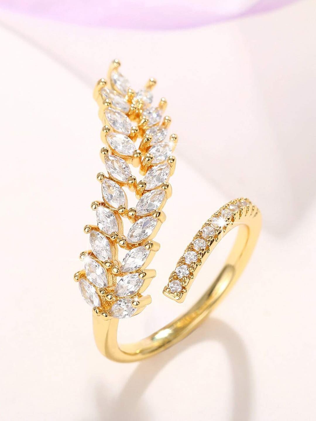 

Jewels Galaxy Gold-Plated American Diamond-Studded Adjustable Finger Ring