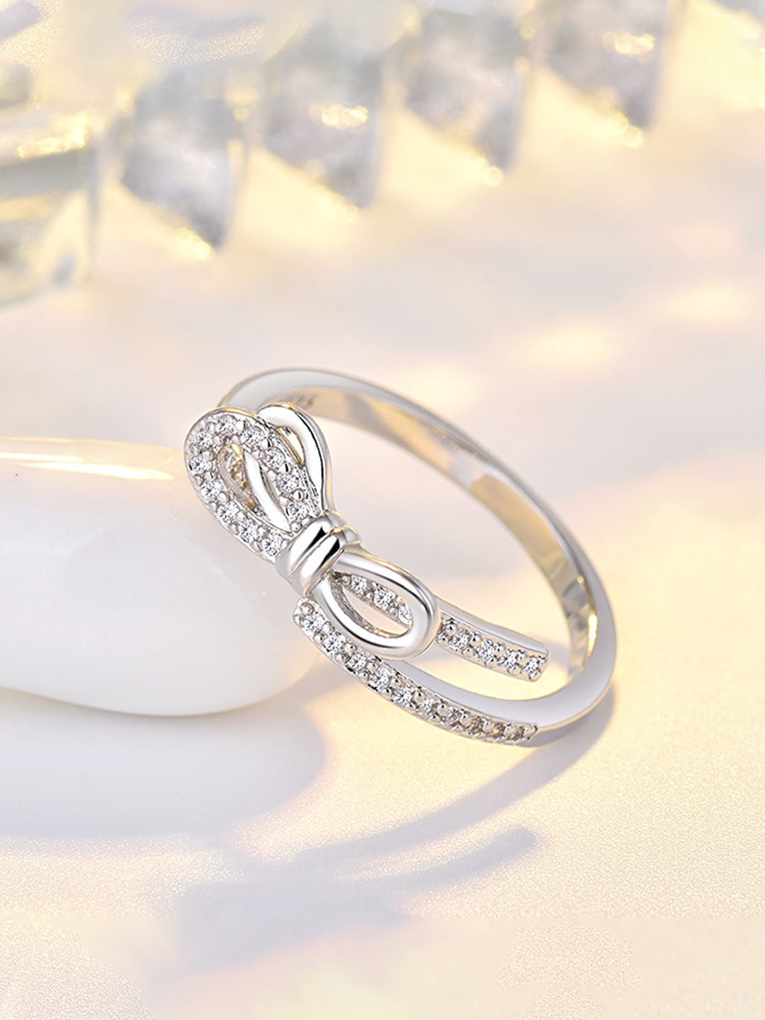 

Jewels Galaxy Silver-Plated American Diamond-Studded Adjustable Finger Ring