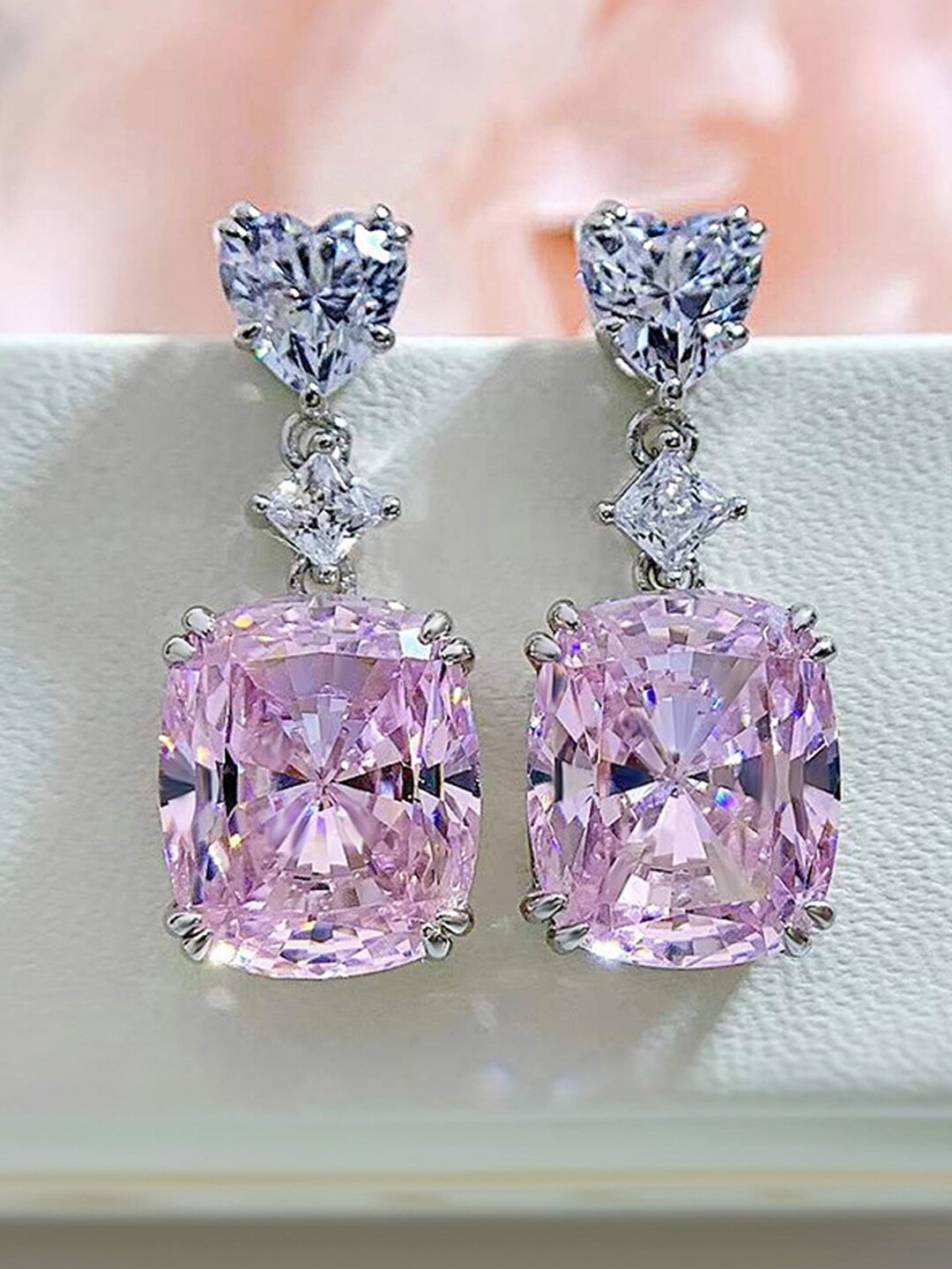 

Jewels Galaxy Silver-Plated American Diamond-Studded Heart Shaped Drop Earrings