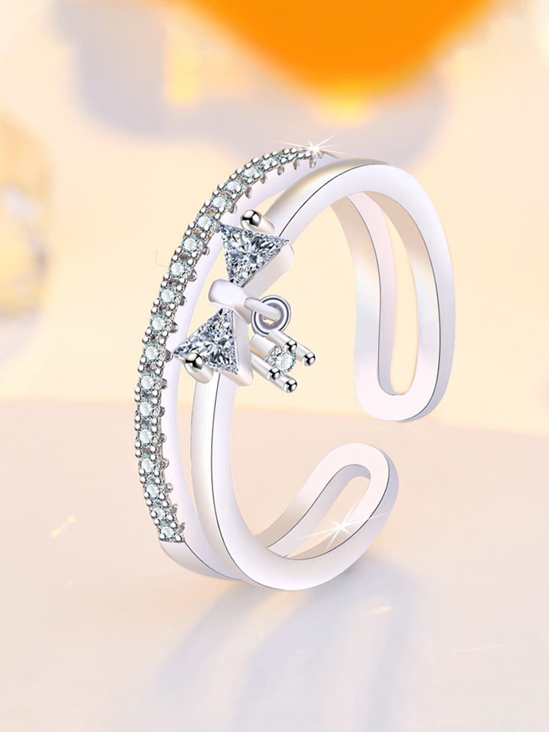 

Jewels Galaxy Silver-Plated American Diamond-Studded Adjustable Finger Ring