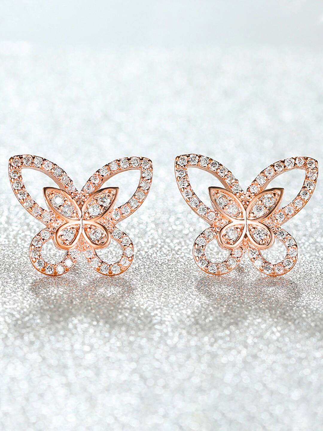 

Jewels Galaxy Rose Gold Plated Butterfly Shaped American Diamond Studs Earrings