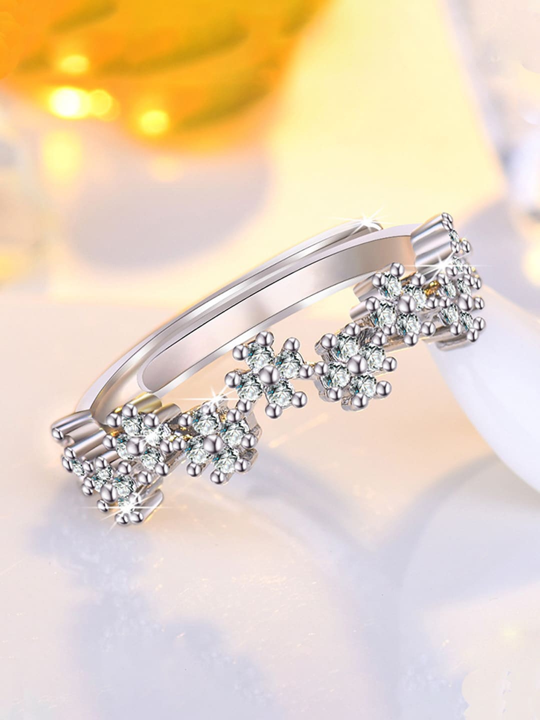 

Jewels Galaxy Silver-Plated AD-Studded Adjustable Finger Ring