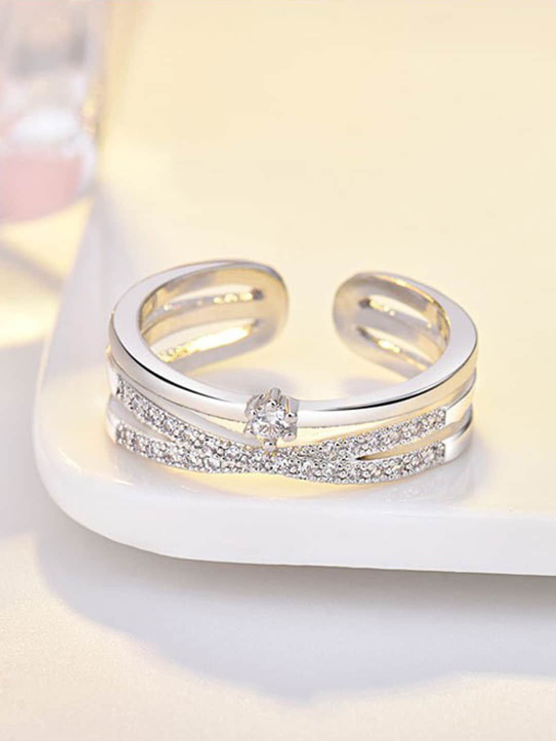 

Jewels Galaxy Silver-Plated AD-Studded Adjustable Finger Ring