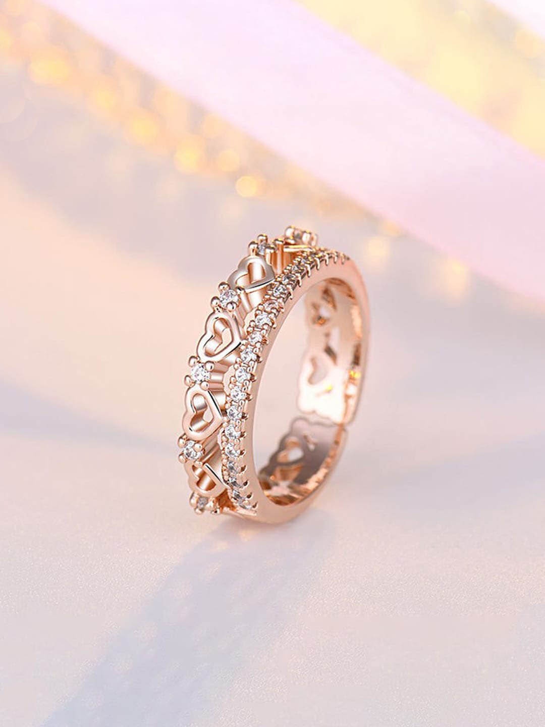

Jewels Galaxy Rose Gold-Plated AD-Studded Adjustable Finger Ring