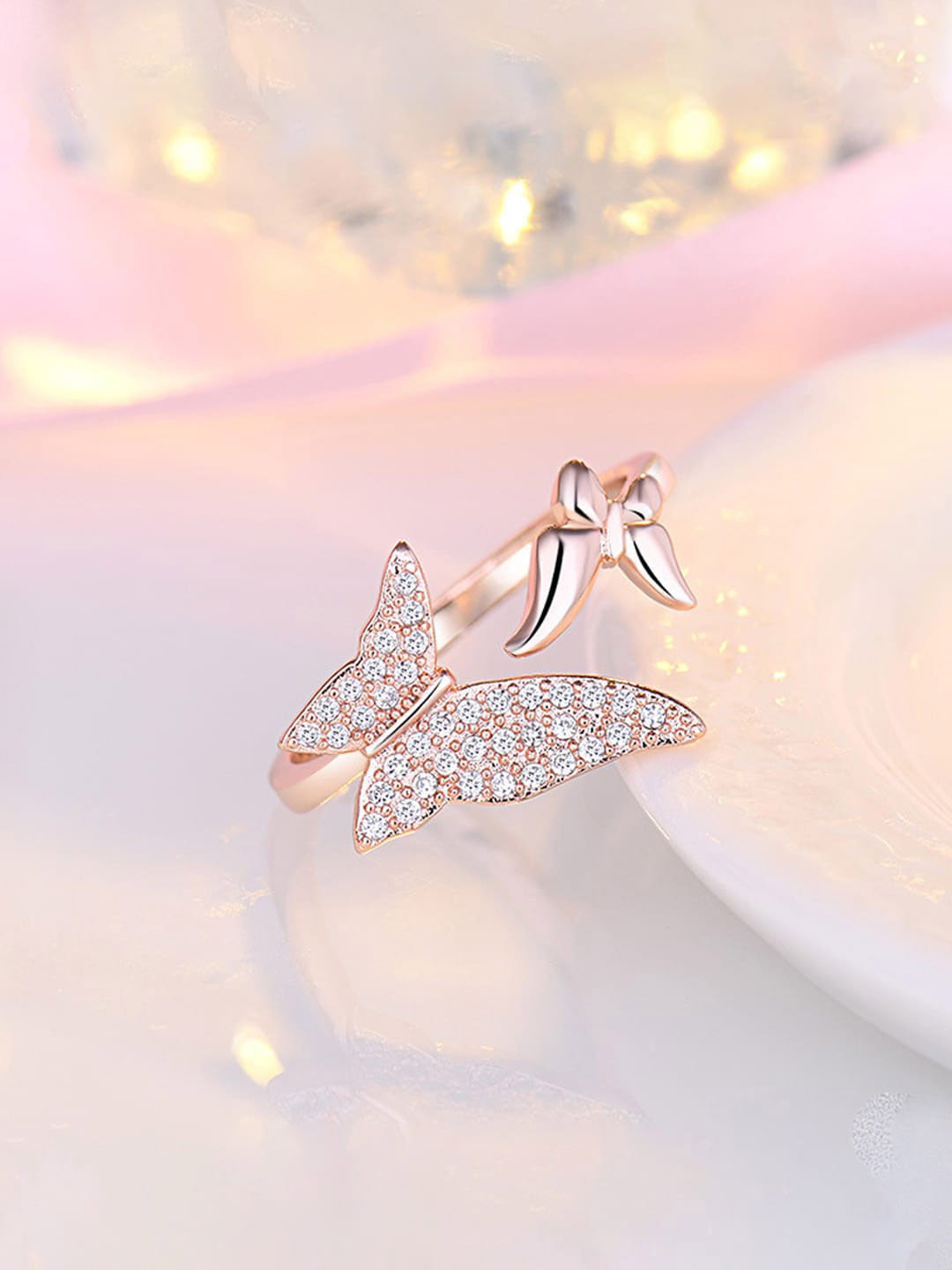 

Jewels Galaxy Rose Gold-Plated AD-Studded Adjustable Finger Ring