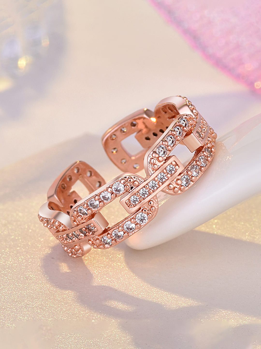 

Jewels Galaxy Rose Gold-Plated AD-Studded Adjustable Finger Ring