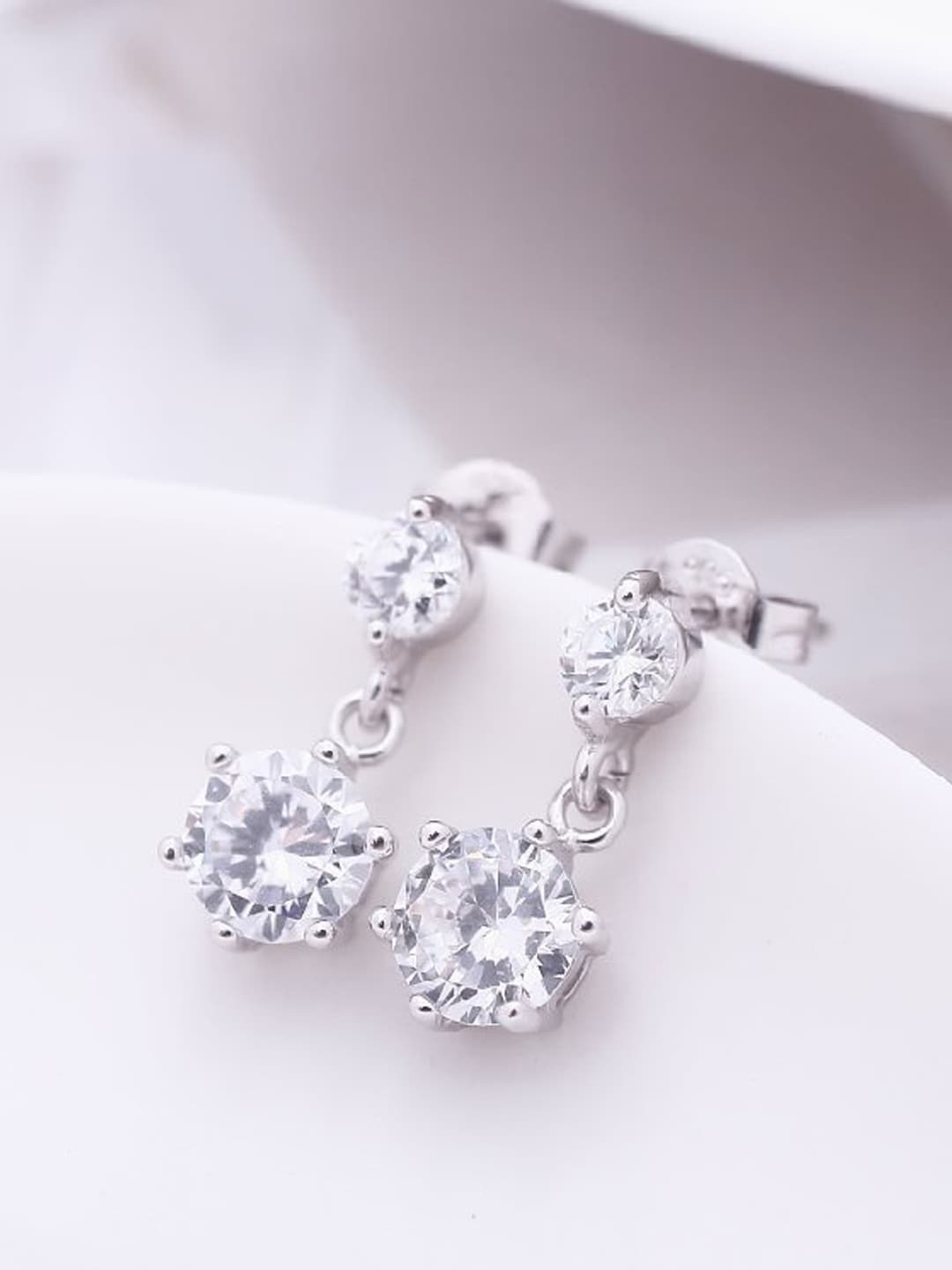 

Jewels Galaxy Silver Plated American Diamond Studded Drop Earrings