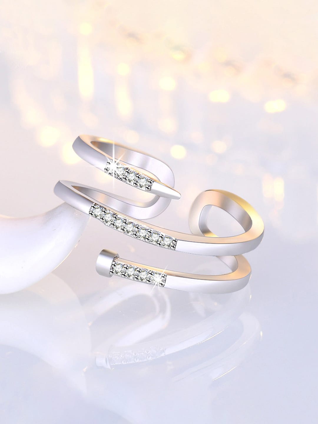 

Jewels Galaxy Silver-Plated AD-Studded Adjustable Ring