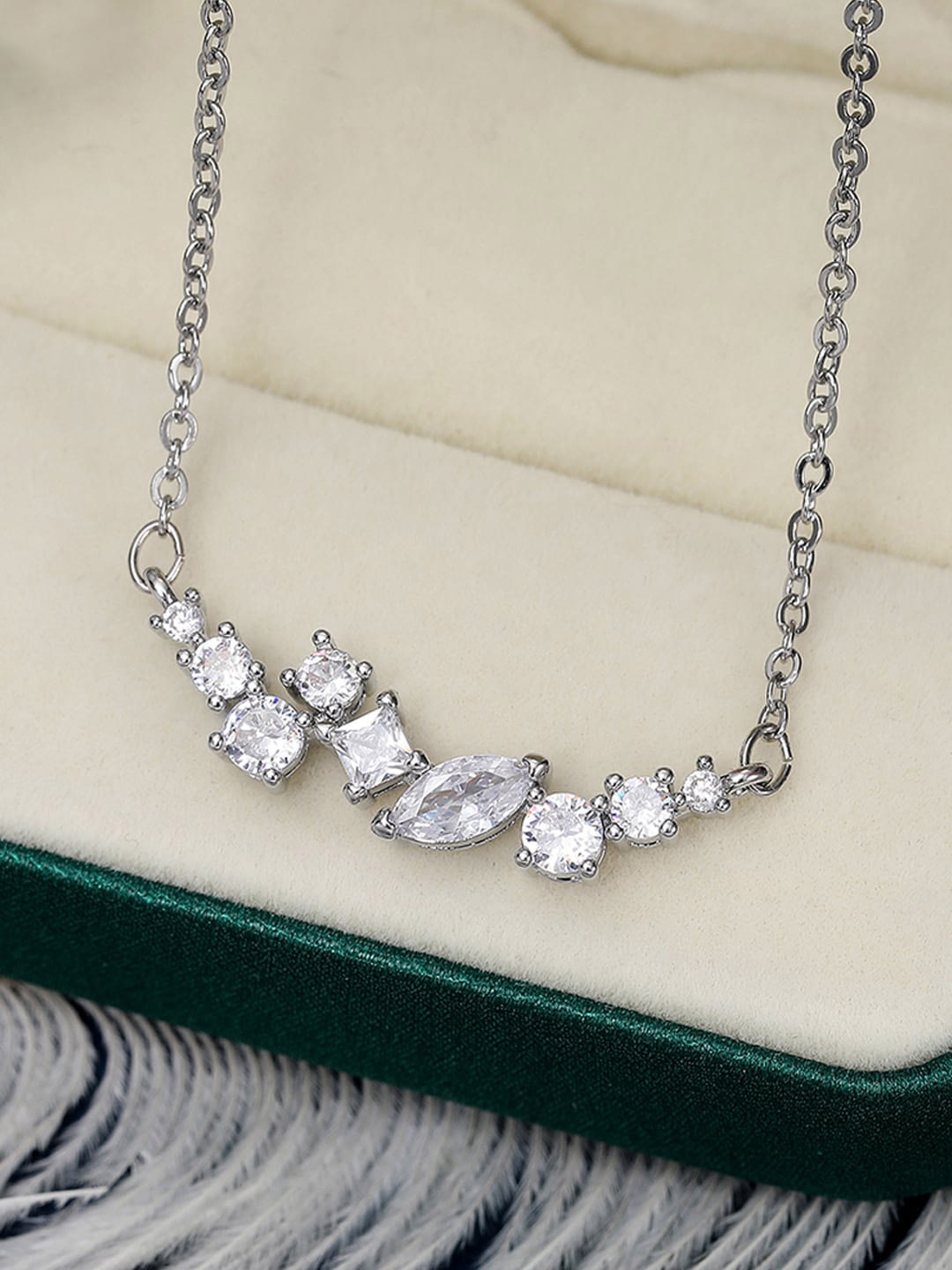 

Jewels Galaxy Silver-Plated Cubic Zirconia-Studded Pendant With Chain