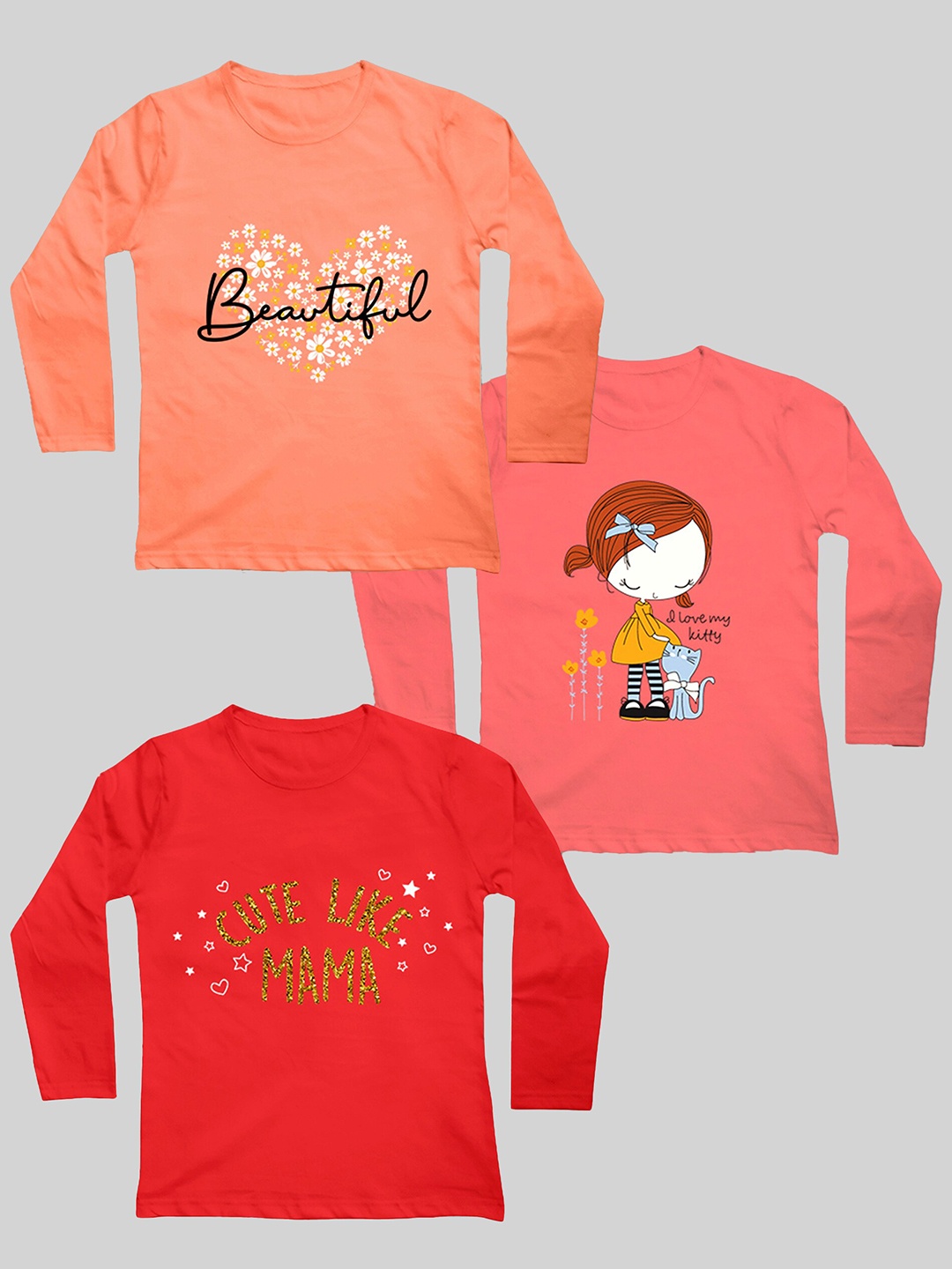 Mojua Kids Pack Of 3 Printed Bio Finish Cotton T-shirt, Red