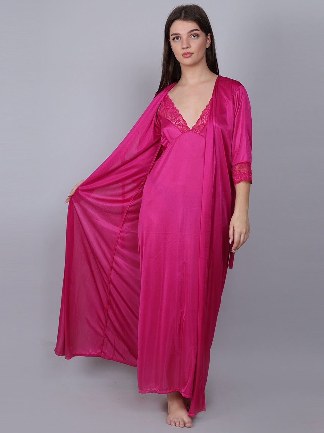 

XPIOX Satin Maxi Wrap Nightdress, Magenta