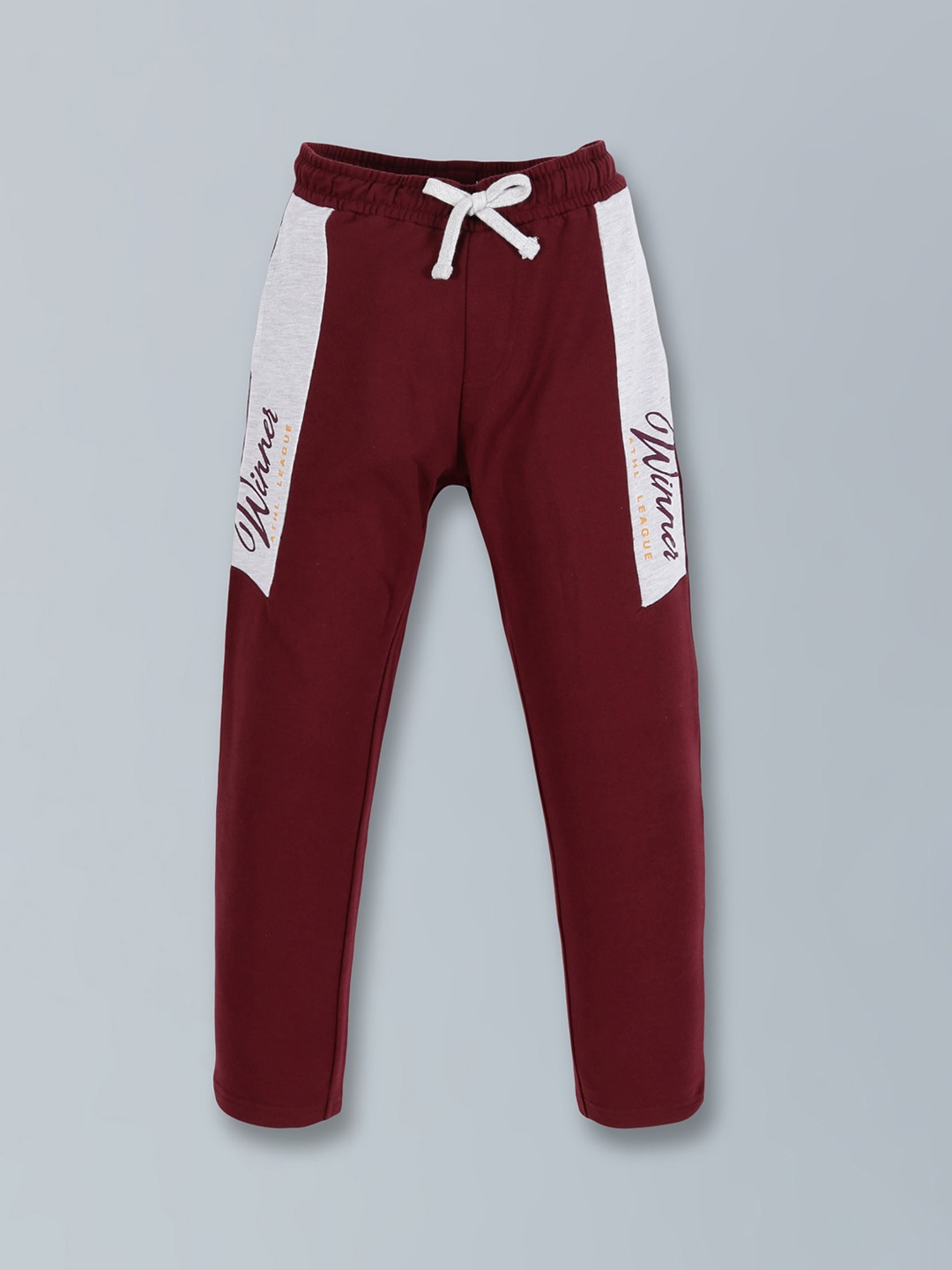 

3PIN Boys Typography Printed Regular Fit Cotton Track Pants, Burgundy