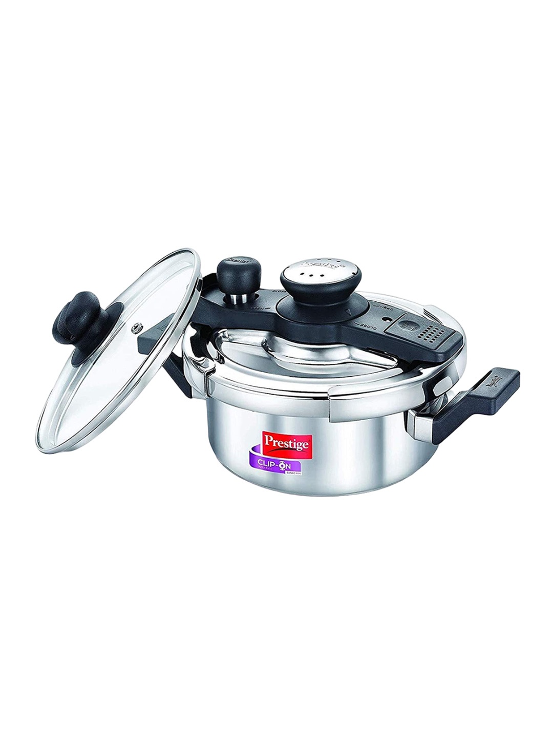 

Prestige Clip-On Mini Svachh Stainless Steel Spillage Control Pressure Cooker 2 L, Silver