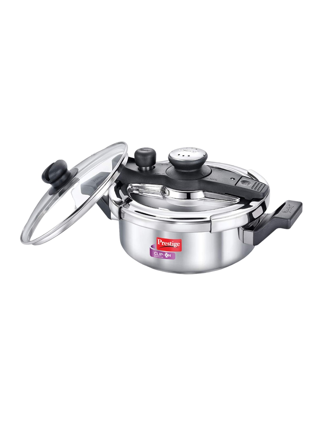 

Prestige Clip-on Svachh Silver Toned Spillage Control Pressure Cooker With Glass Lid - 3 L