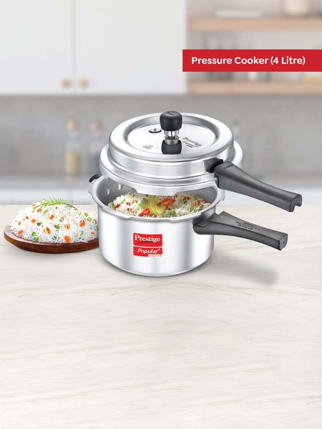 

Prestige Popular Plus Svachh Silver Toned Spillage Control Pressure Cooker - 4 L