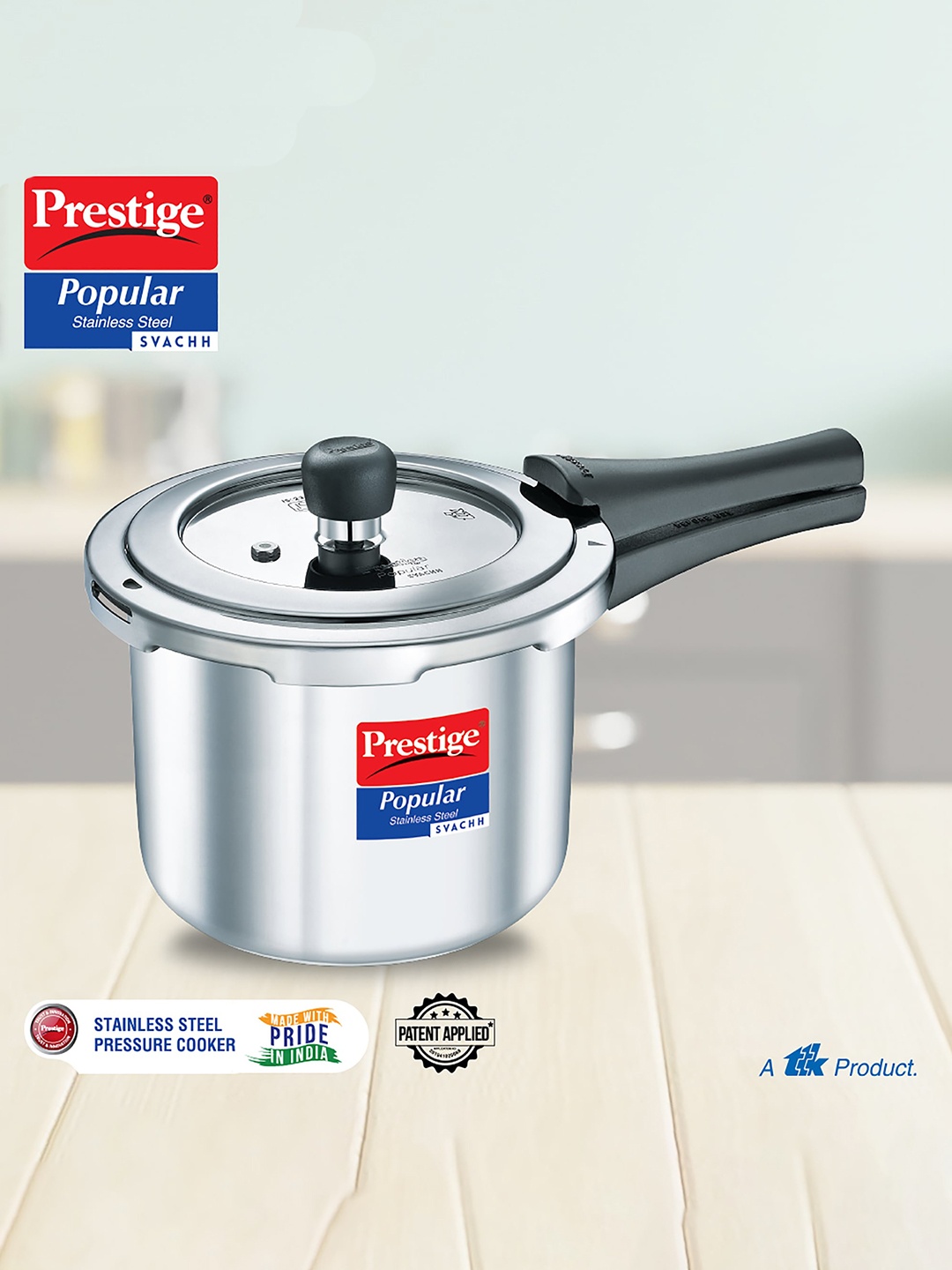 

Prestige Popular Svachh Silver-Toned Spillage Control Stainless Steel Pressure Cooker 3 L