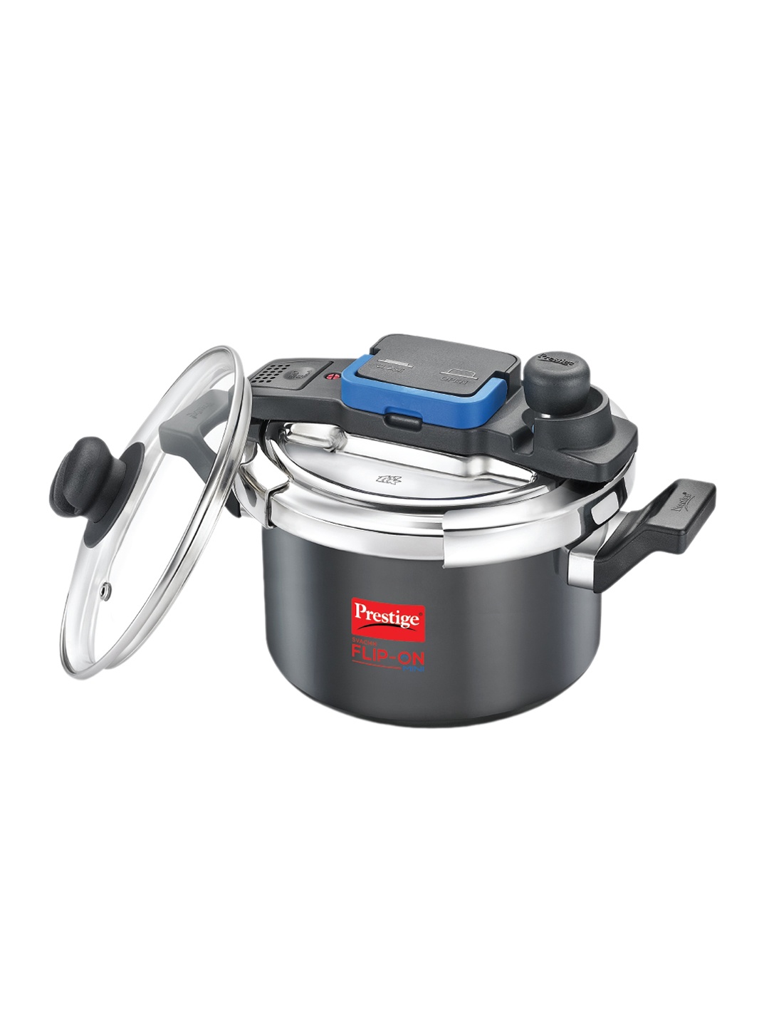 

Prestige Svachh Flip-on Mini Black Spillage Control Pressure Cooker With Glass Lid 3 L