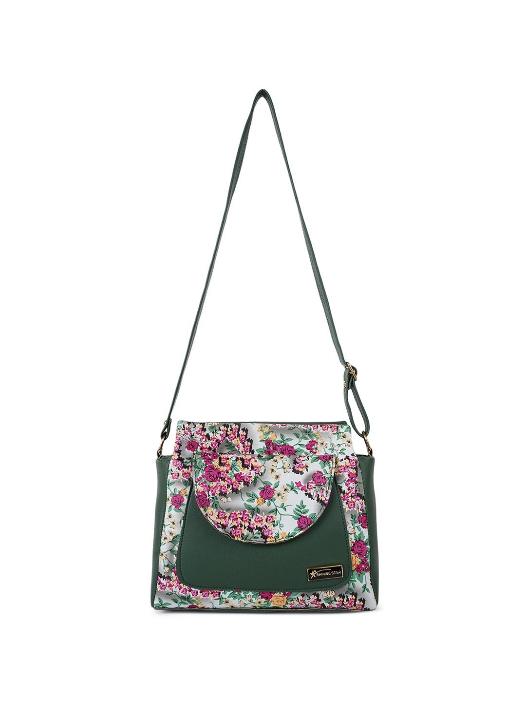 

SHINING STAR Floral Printed Structured Sling Bag, Green