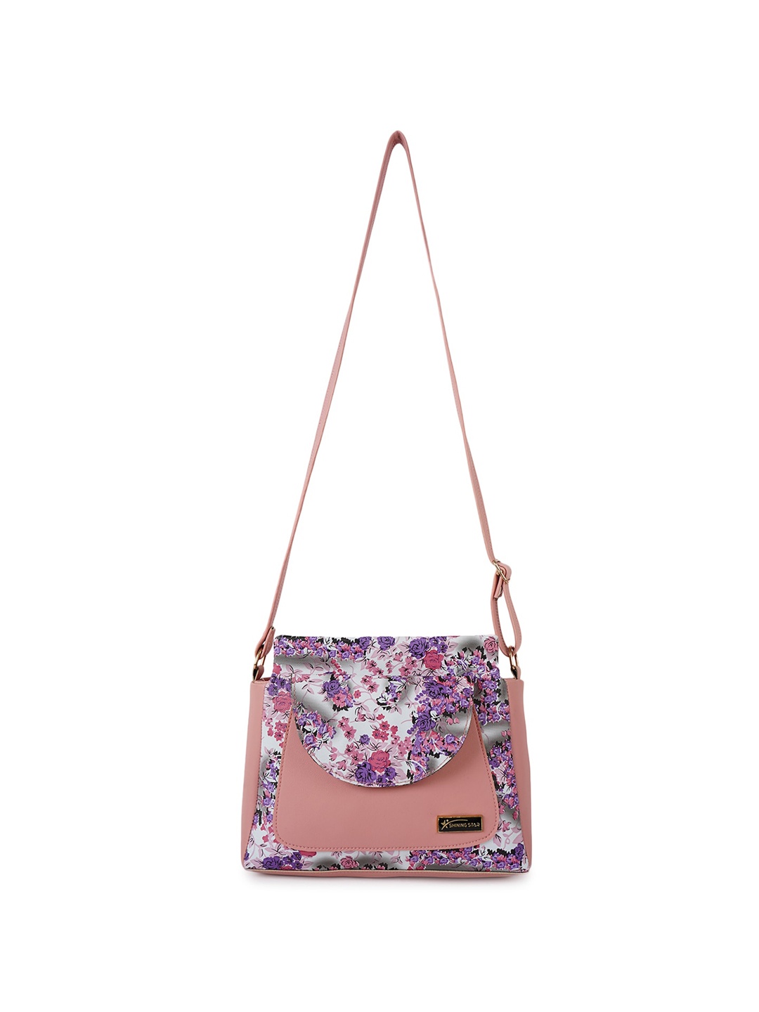 

SHINING STAR Floral Printed Structured Sling Bag, Peach
