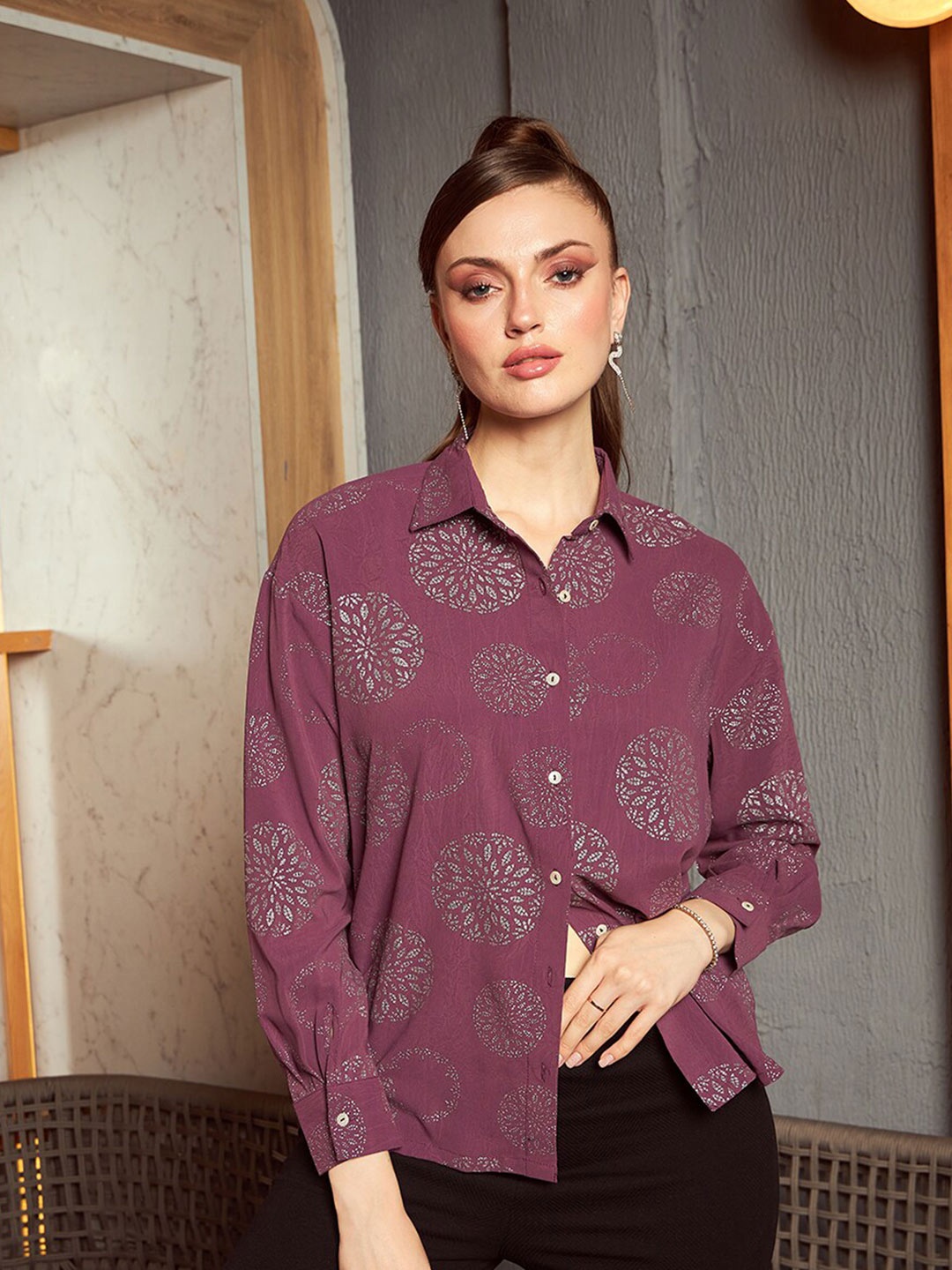 

KASSUALLY Pink Ethnic Motifs Printed Spread Collar Casual Shirt