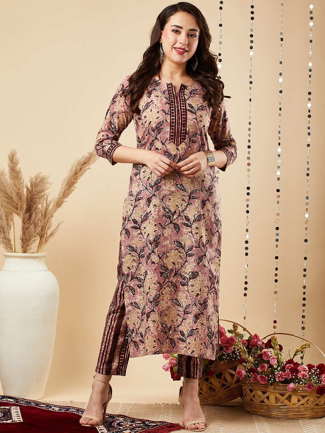 

KALINI Floral Printed Straight Kurta with Trousers, Purple