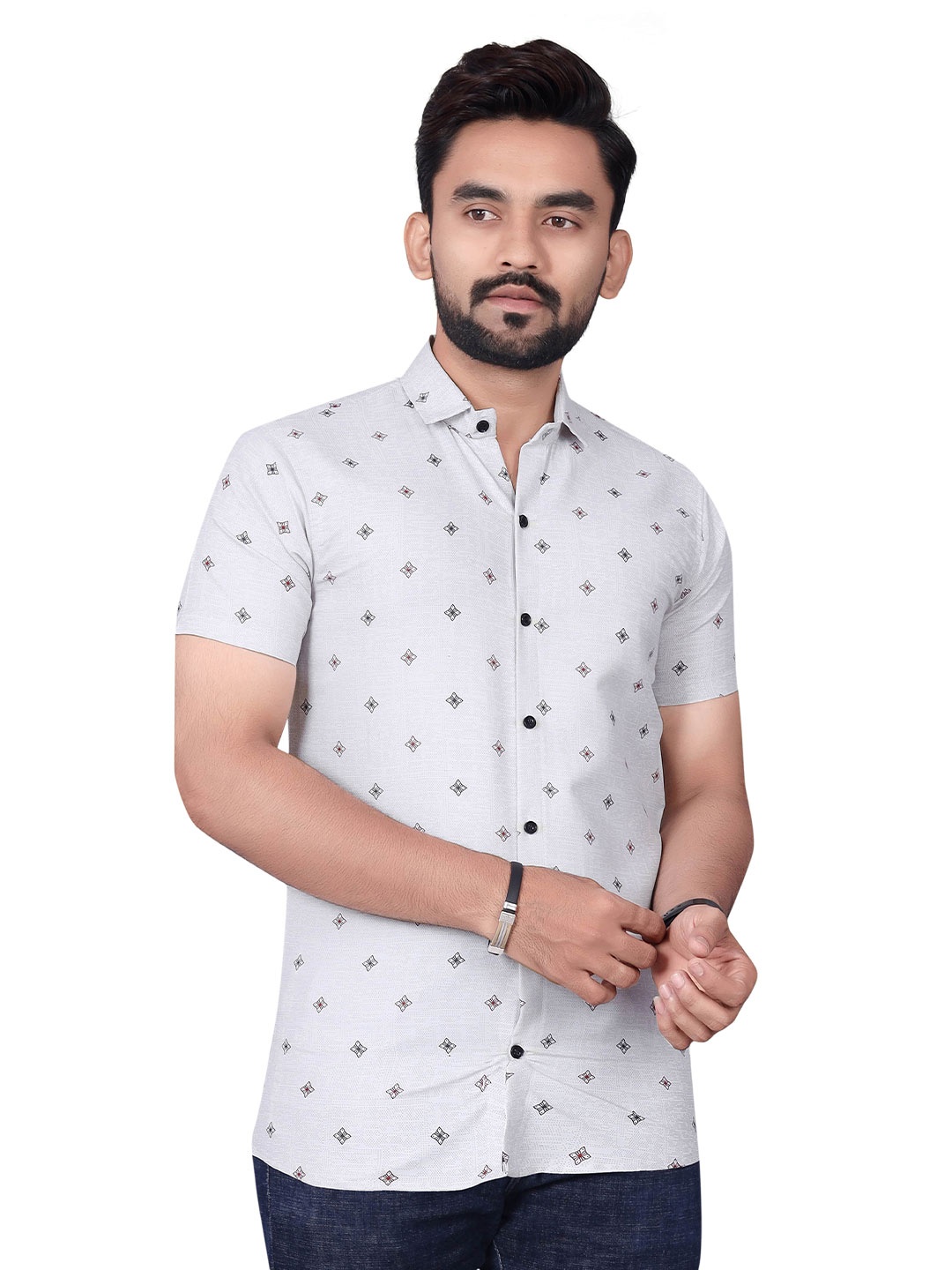 

Bought First Micro Printed Premium Casual Organic Cotton Shirt, Grey